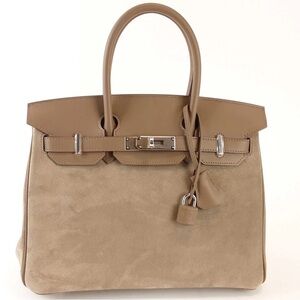 Hermes Birkin 30 Gray Grizzly Suede Palladium Hardware Handbag